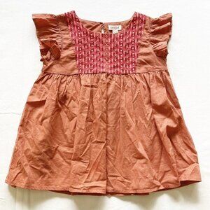 Girls Cat & Jack Rust Cotton Top With Embroidered Detail & Ruffle Sleeves M 7/8